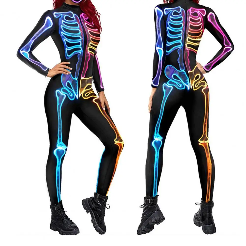 

Colorful Cosplay Costume Breathable Halloween Skeleton Cosplay Jumpsuit Elastic Decorative Cosplay Jumpsuit for Party Festival