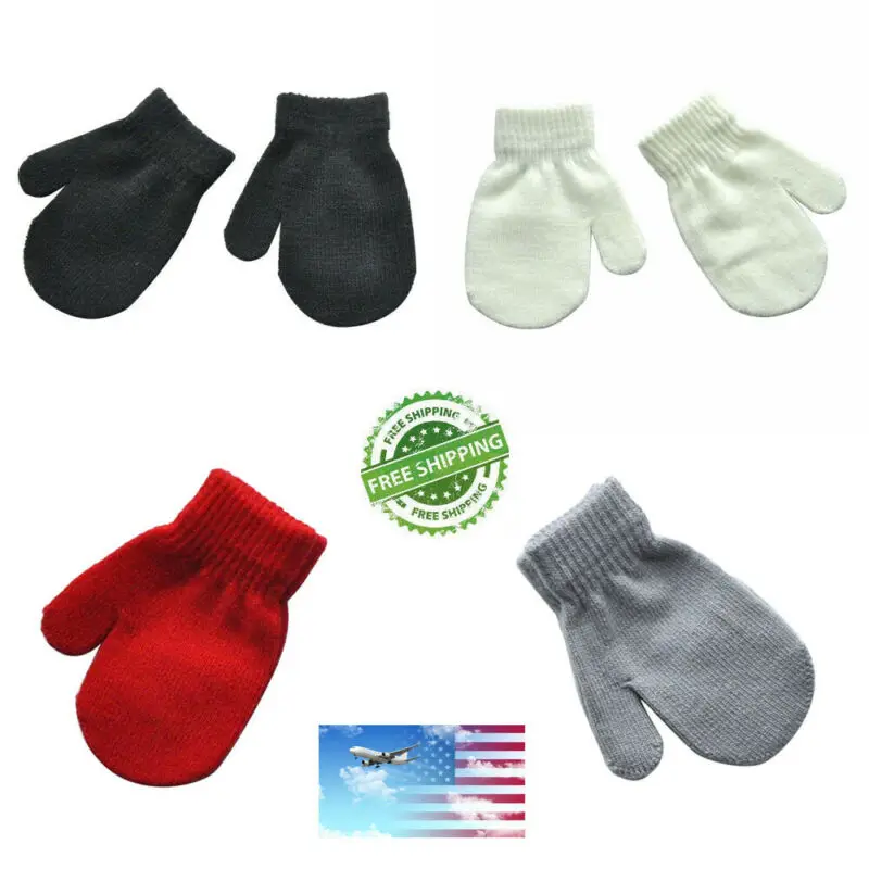 Детские перчатки для малышей зимние теплые мягкие однотонные вязаные митенки