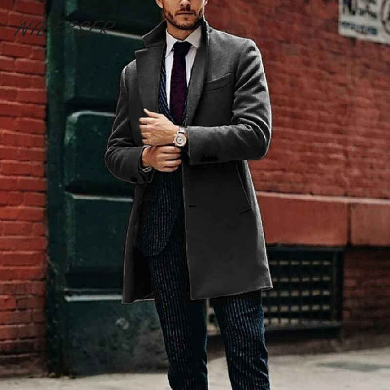 

NIBESSER 2021 Men Wool & Blends Mens Casual Business Trench Coat Mens Leisure Overcoat Male Punk Style Blends Dust Coats Jackets