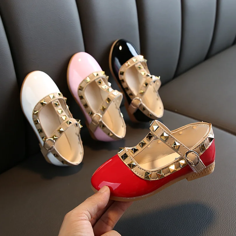 New Fashion Children Lady Girls Princess Shoes PU Leather toddler baby Low-heel Kids mary jean Rivets Sneakers | Детская одежда и