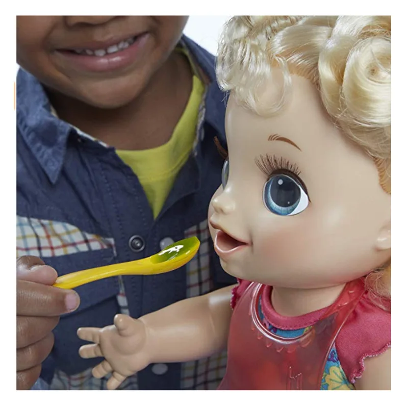 

Hasbro Baby Alive Happy Baby Blond Curly Hair Doll, Makes 50+ Sounds Phrases, Eats , Drinks Toys