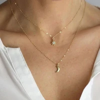 2021 trend elegant jewelry crystal star moon pendant necklace golden color unquie women fashion necklace wholesale x060