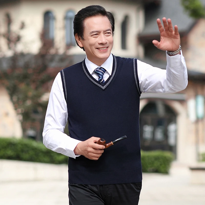 Мужской шерстяной жилет однотонный Повседневный свитер без рукавов на весну и