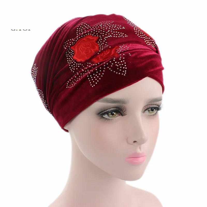 Бархатный хиджаб со стразами шапка тюрбан мусульманский головной платок