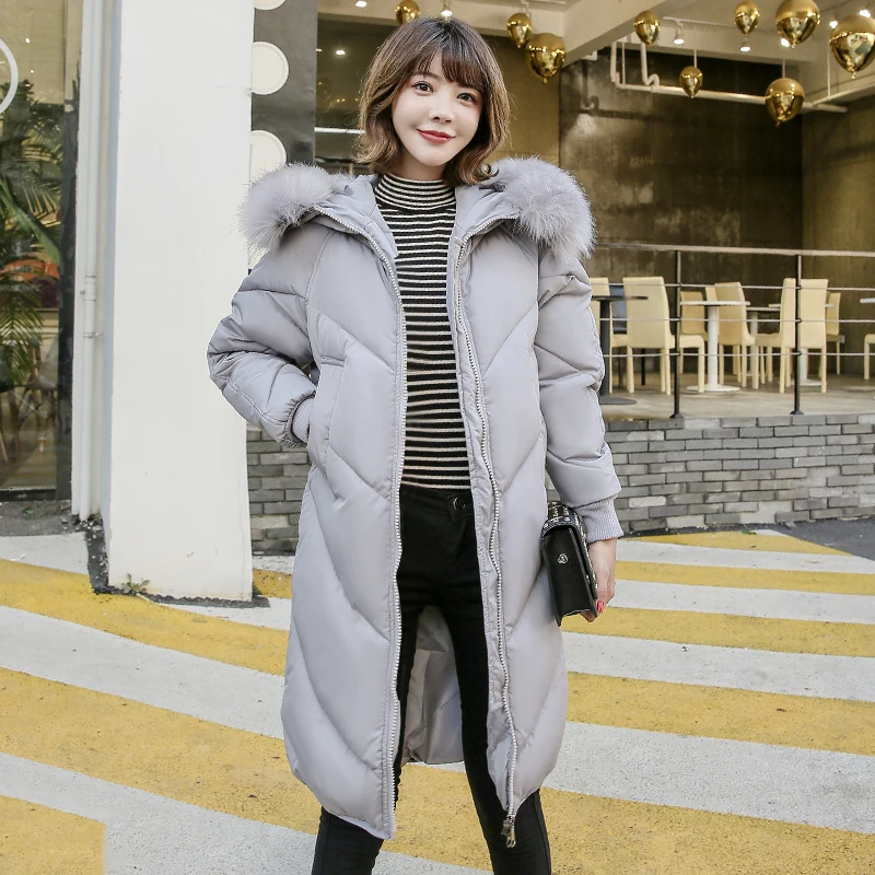 Новое пальто зимнее плотное для женщин с мехом длинное платье хлопковой