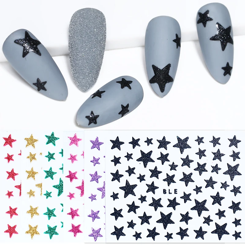

Nail Stickers 3D Nail Slider Stars Decals Glitter Shiny Decoration DIY Transfer Adhesive Colorful Nail Art Tool Manicures