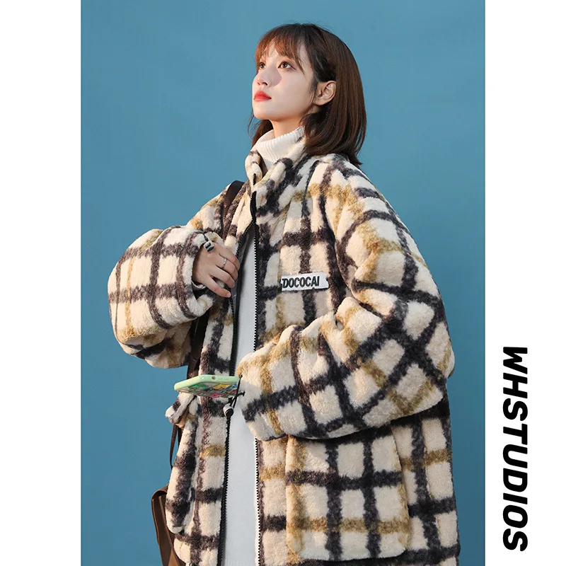 

Винтажное Женское зимнее утолщенное пальто в американскую клетку