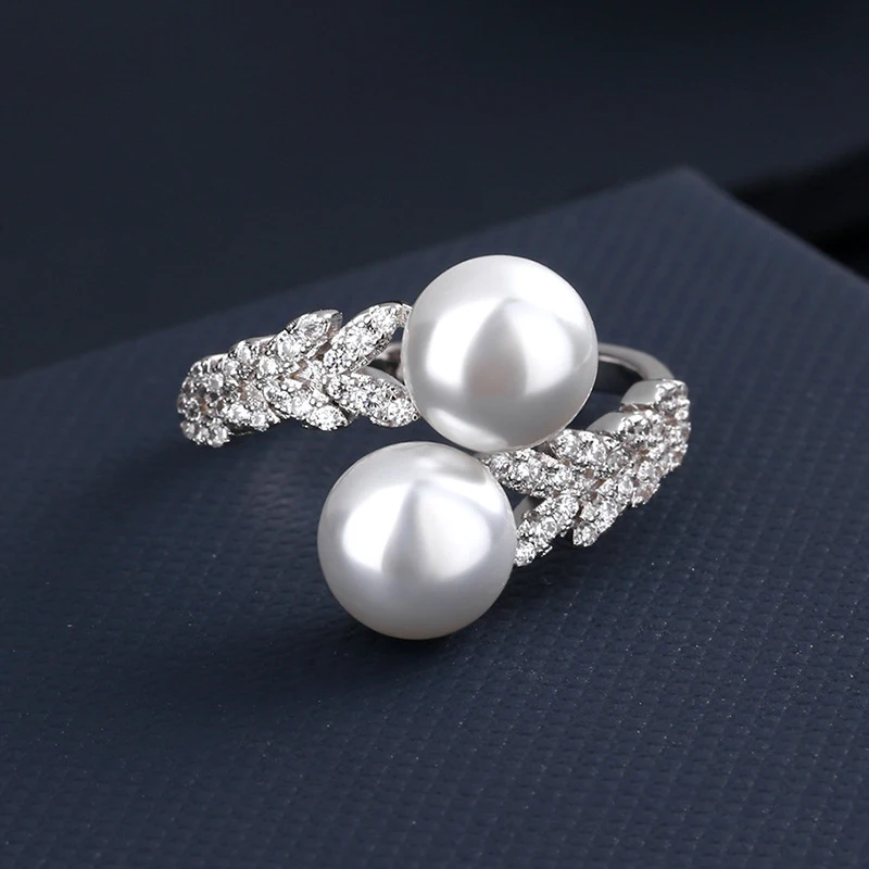 

Petal Pearl Ring Women's Fashion Personality Luxury S925 Sterling Silver Jewelry Temperament All-match Advanced Design Party Gif