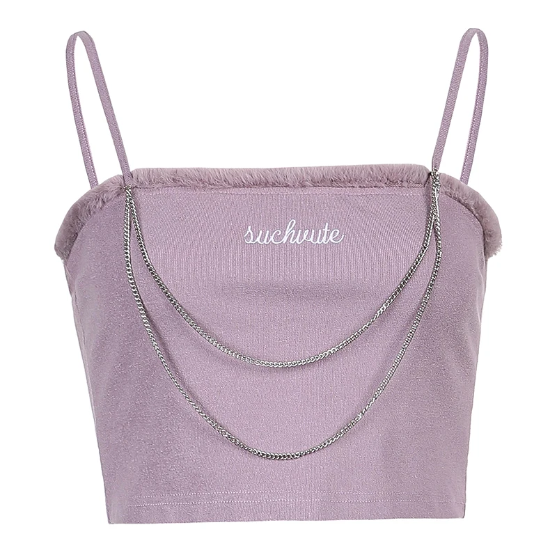 

Rockmore Letter Embroidery Sleeveless Chain Tank Tops Women Y2K Spaghetti Strap Crop Top Tees Cami Streetwear Cute Mini Vest