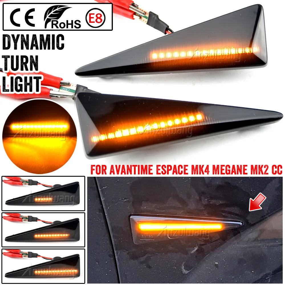 

2Pcs Dynamic Amber LED Side Marker Turn Signal Light For Renault Avantime Espace IV Megane 2 Scenic 2 Vel Satis 02-09 Wind 10-13