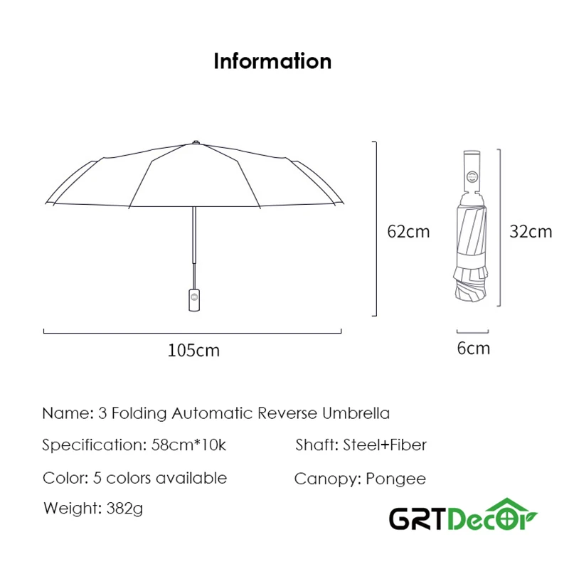 

Automatic Folding Reverse Umbrellas for Men Women Travel Rain Umbrellas Windproof Business 10Rib Parapluie Inverted Sun Umbrella
