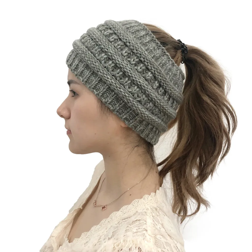 Women Fashion Outdoor Solid Color Splice Hats Crochet Knit Holey Beanie Caps New Ladies Autumn Warm Headband Empty Top #P2 | Аксессуары