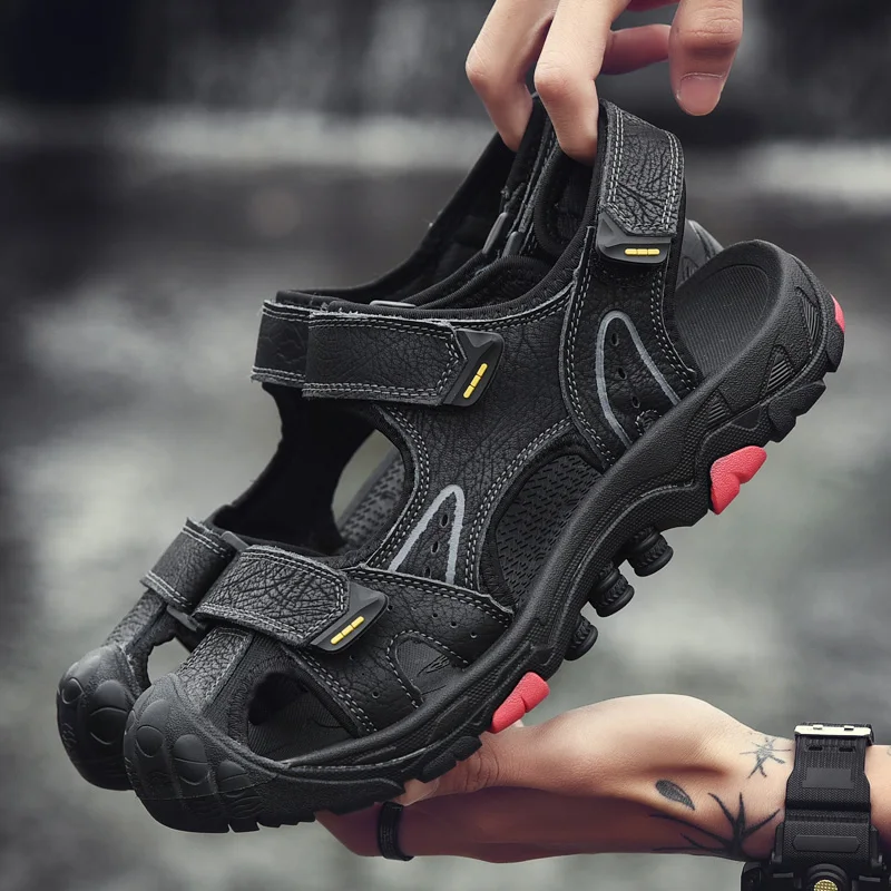 Мужские летние кожаные сандалии baotou пляжная обувь из дышащей кожи с мягкой