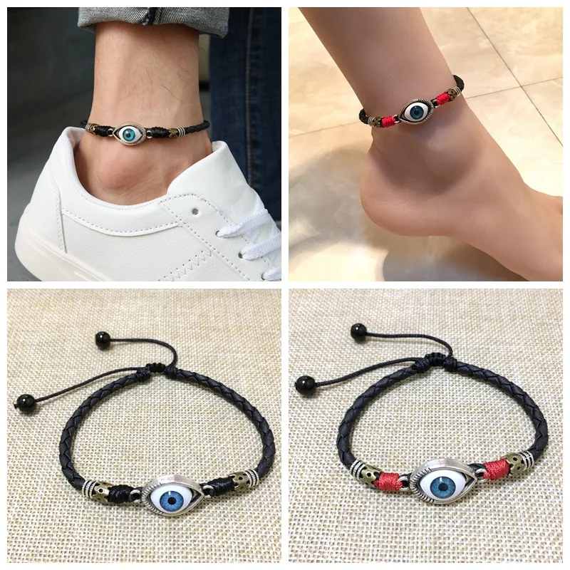 

Europe and the United States Turkey blue eyes couple anklet anklet leather rope hand-woven anklet beach jewelry gifts