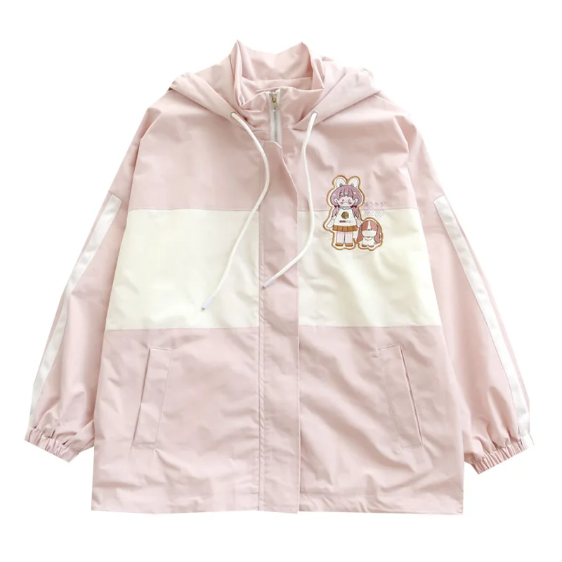 

Autumn New Jacket Girl Japanese Soft Sister Sweet Cute Teen Girl Cartoon Patch Loose Long Sleeve Hooded Coat Women Overcoat Tops