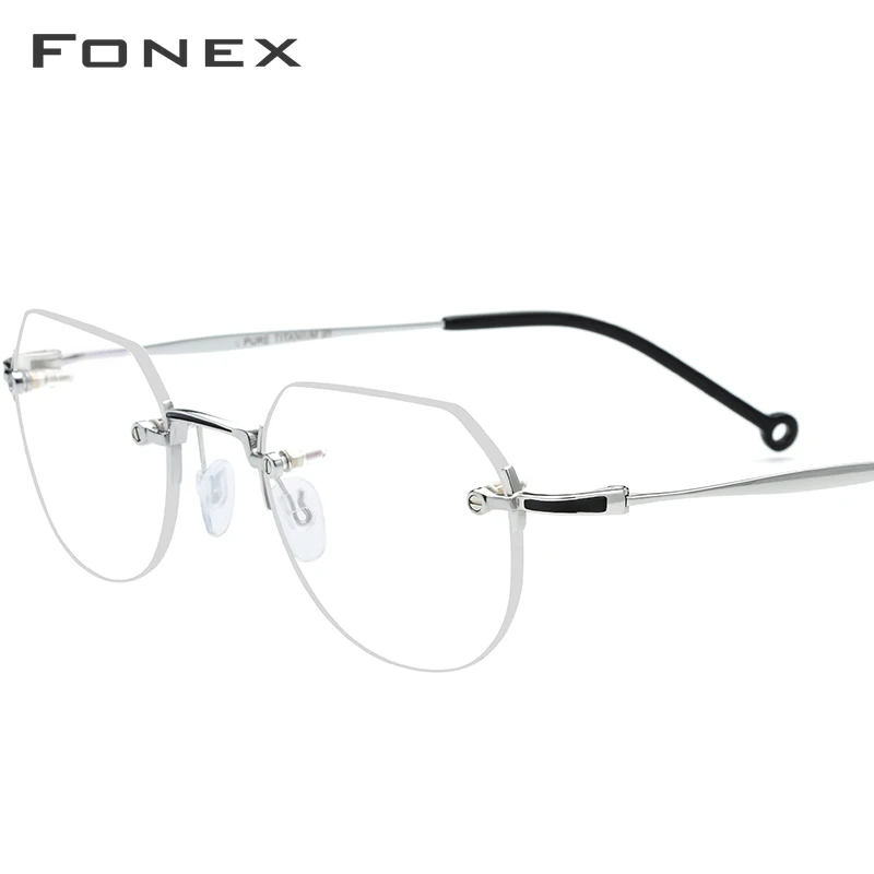 FONEX из чистого титана без оправы очки для мужчин по рецепту сверхлегкие полигоновые очки оправа для женщин Близорукость Оптические очки 9142