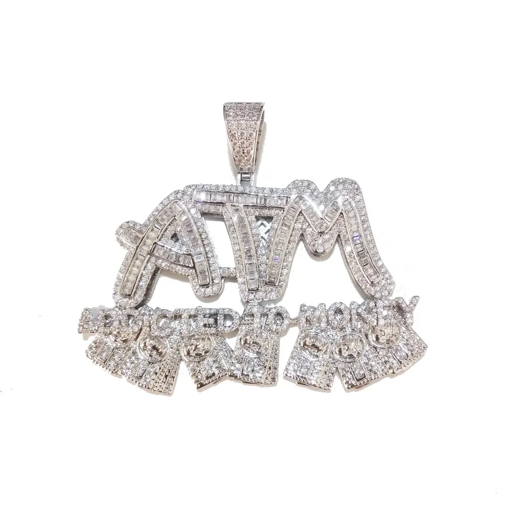 Iced Out буквы ATM увлекается денежный кулон ожерелья 2 цвета AAA Циркон мужские хип хоп Ювелирные изделия Подарки - Окраска металла: Имитация родиевого покрытия