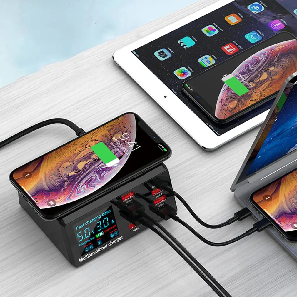 

8Port Multi Fast Usb Charger Digital Display Quick Charge 3.0 Adapter Wireless Charger Dock Station PD Fast Charger For iPhone