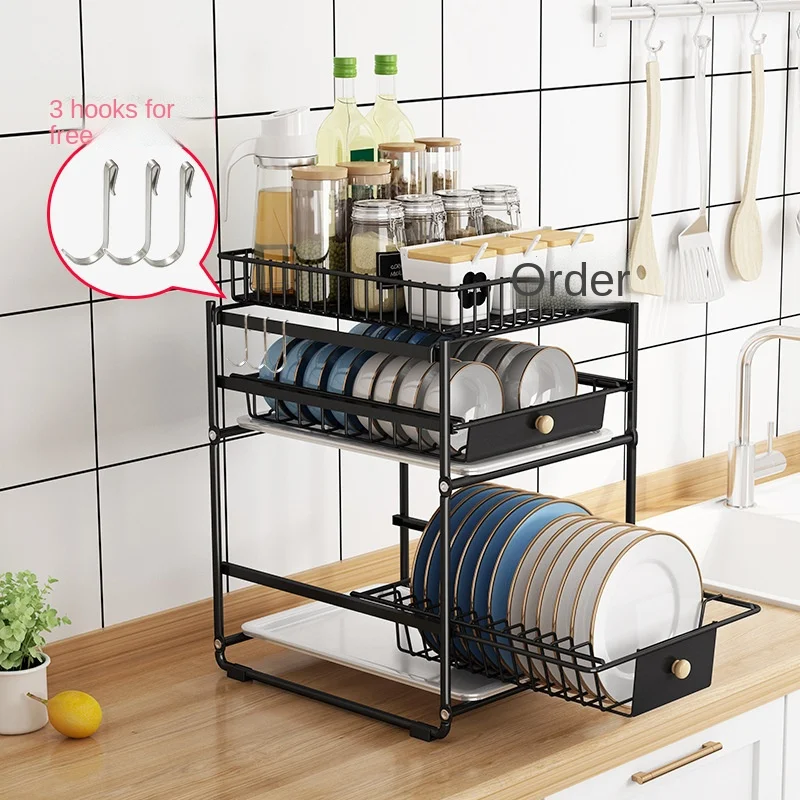 

Многоярусный кухонный выдвижной ящик, съемный стеллаж для хранения под раковиной из углеродистой стали, кухонная приправа, бутылка