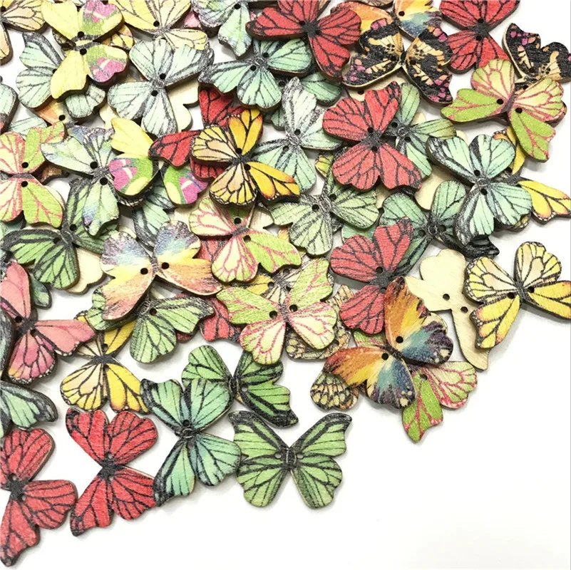 

250PCS 2 Holes Colorful Butterfly Wooden Buttons Sewing Scrapbooking Sewing Button for Craft DIY Scrapbooking Accessories
