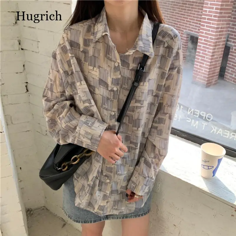 

Retro Hong Kong Style Design Tie-Dyed Shirt for Women Early Spring New Loose Long Sleeve Shirt Small Top Clothes