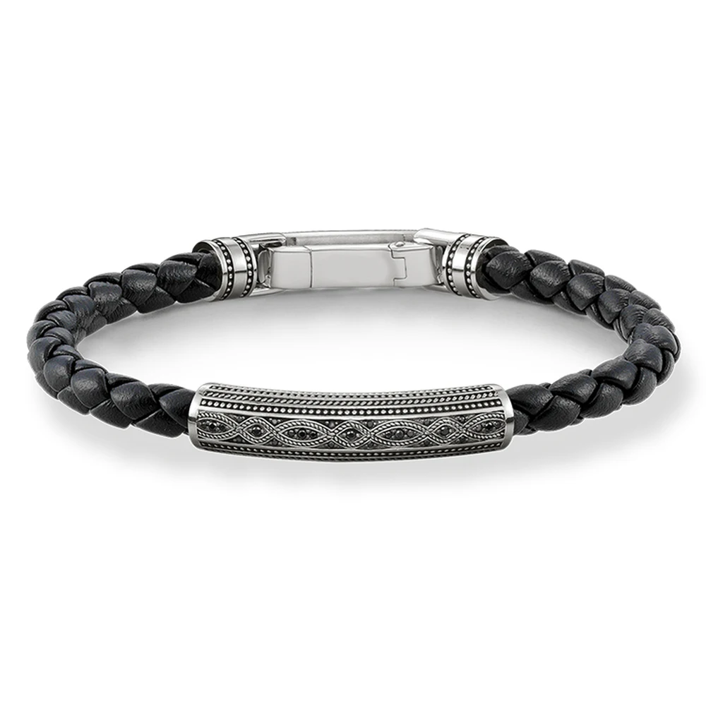 Черные кожаные браслеты с бантиком из стерлингового серебра 925 пробы Браслет