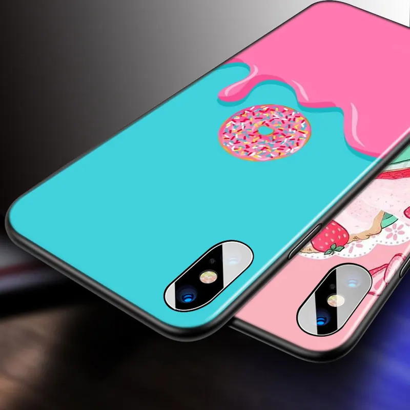 

Cute Donut Cake For Apple iPhone 12 11 Pro Max mini XS Max XR X 8 7 6 6S Plus 5S SE 2020 Soft Black Phone Case