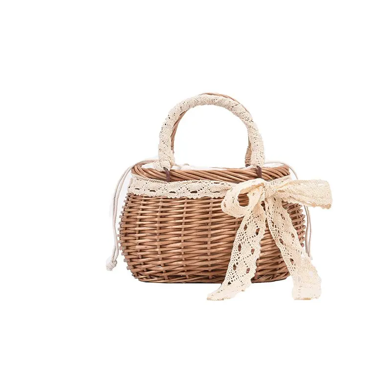 

2021 Straw Purses and Handbags Women Summer Rattan Handmade Bow Hand Bags Tote Ladies Lace Beach String Basket Bag Totes