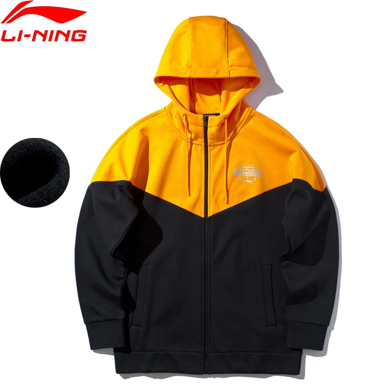 Li-Ning Мужская баскетбольная трикотажная толстовка с капюшоном, теплый зимний флисовый свитер с подкладкой из 72% хлопка и 28% полиэстера, спортивный свитер AWDP667 COND19