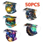 50 шт., одноразовые маски для лица с мультяшным принтом
