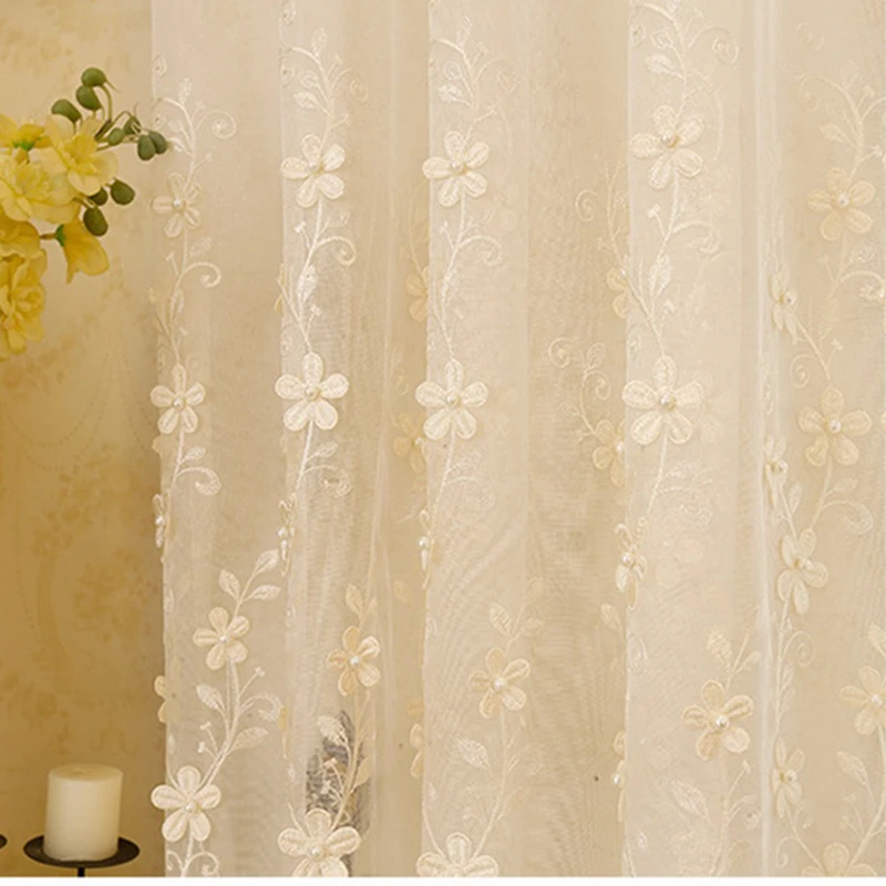 Бежевая Роскошная жемчужная вышитая оконная занавеска для гостиной тюль