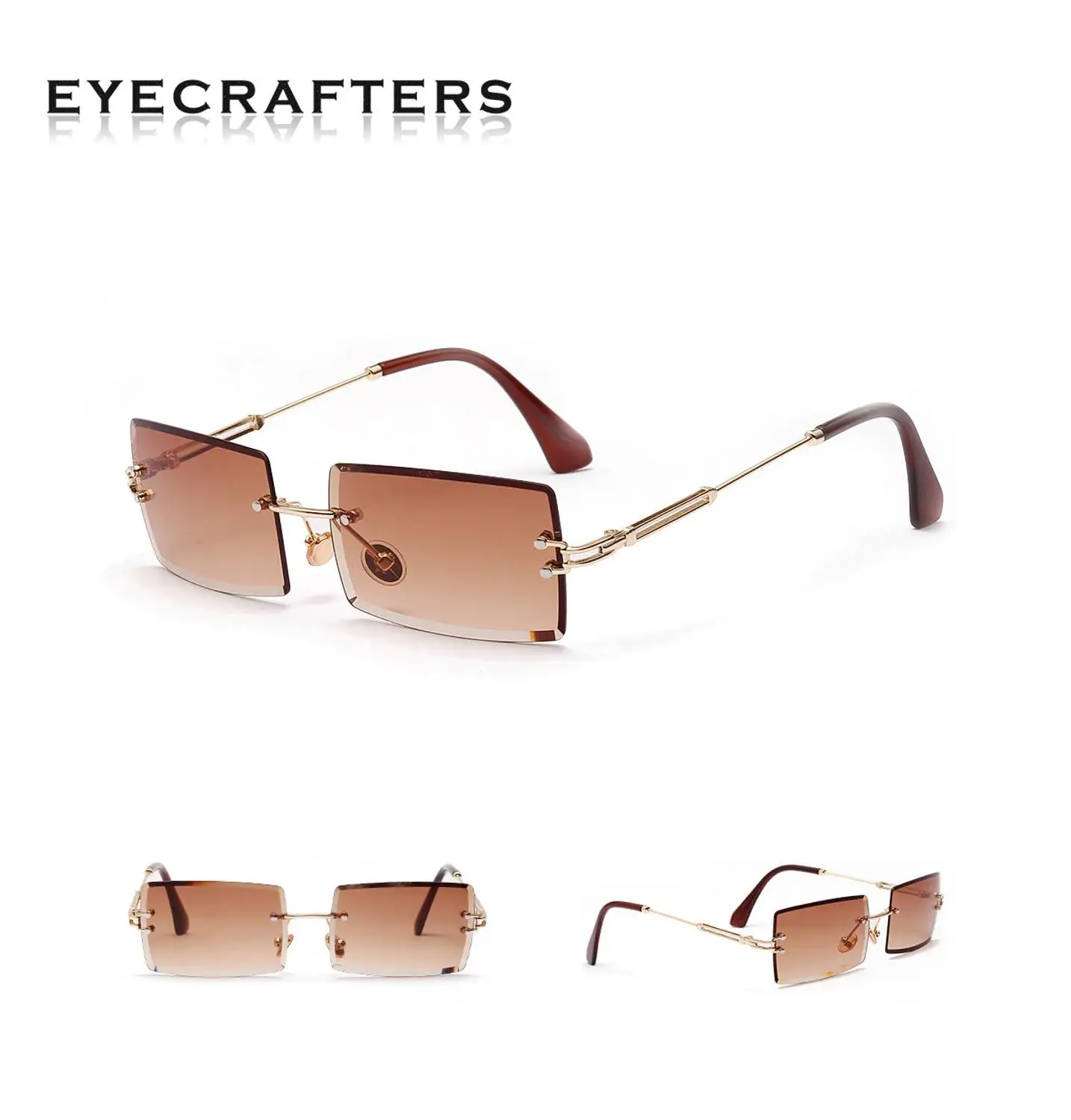 EYECRAFTERS маленькие Модные солнцезащитные очки для женщин без оправы квадратные