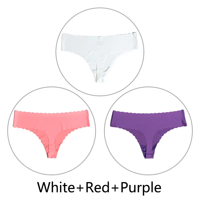 White Red Purple 3 шт./партия ультра-тонкий открытый Шелковый бесшовный стринги с низкой посадкой, цельные сексуальные трусики-стринги, нижнее белье для женщин, танга XS-L, американский размер - Цвет: White Red Purple