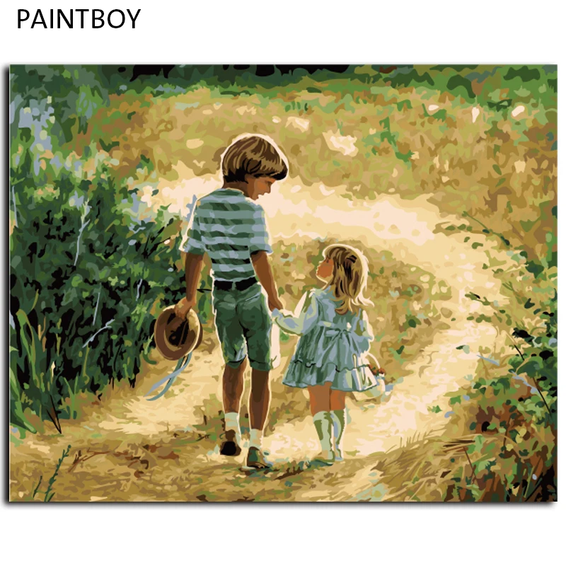 New Wall Art Frameless Pictures Painting By Numbers DIY Oil On Canvas Home Decor Brother And Sister Playing G027|Рисование и