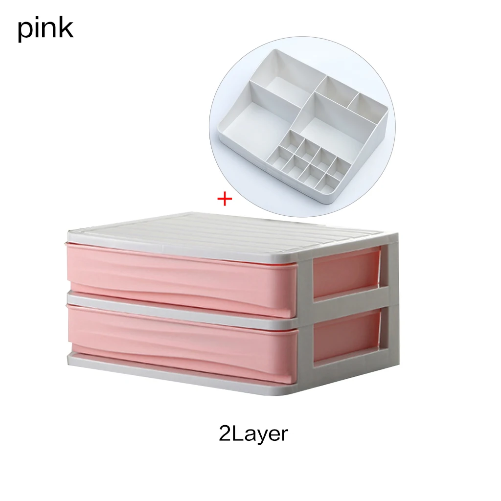 2Layer-pink Пластиковая коробка большой емкости, ящик для хранения косметики, органайзер, коробка для дома, телефона, для мелочей, стойка для ухода, дропшиппинг - Цвет: 2Layer-pink