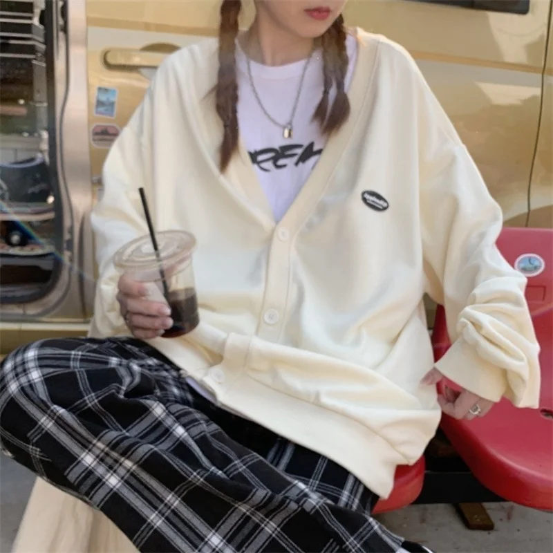 

Осенний тонкий кардиган с V-образным вырезом в гонконгском стиле, свободный, большой размер