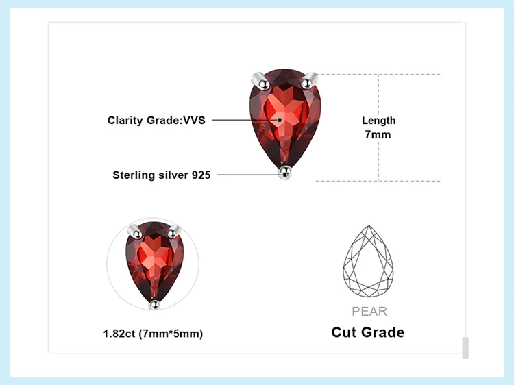 Jewelrypalace капли воды 1.8ct натуральный гранат Твердые 925 серебро Серьги-гвоздики для Для женщин модные вечерние Красивые ювелирные изделия