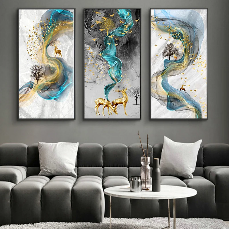 

Nordic Modern Golden Deer Abstract Canvas Painting Art Painting Posters and Prints Frameless Painting Home Decoration Painting