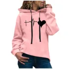 Женская толстовка с длинным рукавом, круглым вырезом и принтом сердечек