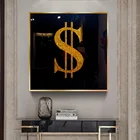 Картина на холсте с изображением золотых долларов, постер на черном фоне