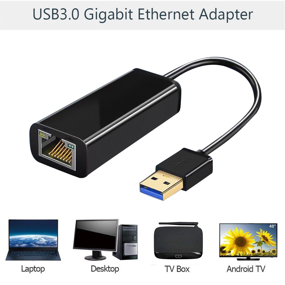 USB 3.0 Ethernet Adapter Network Card to RJ45 Lan 10/100/1000Mbps Gigabit LAN for Laptop PC Smart TV Box | Компьютеры и офис