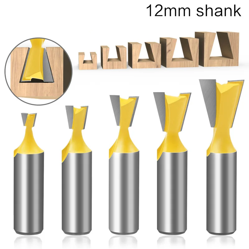 

High Quality Industry 1Pcs/5Pcs 12mm Shank Dovetail Joint Router Bits Set Woodworking Engraving Bit Milling Cutter for Wood