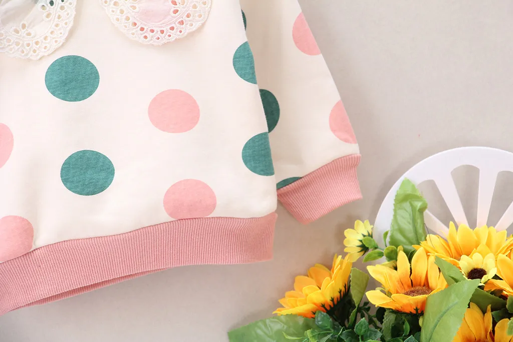 Toddler Baby Kids Girls Ruffles Dot Print Pullover Tops T-shirt Casual Clothes Children's Sweater Hoodie Autumn Winter
