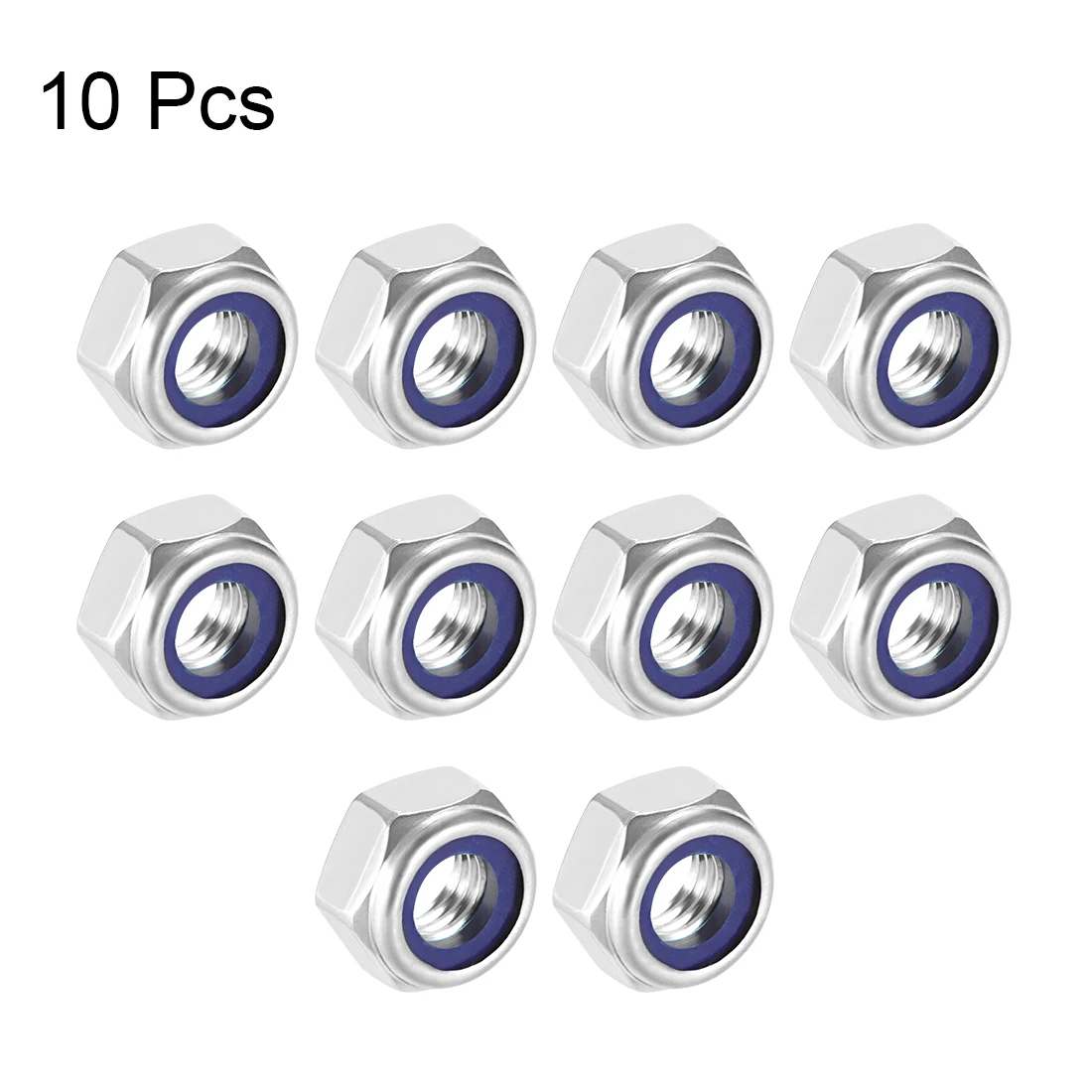 

uxcell M10 x 1.5mm Nylon Insert Hex Lock Nuts, 316 Stainless Steel, Plain Finish, 10 Pcs