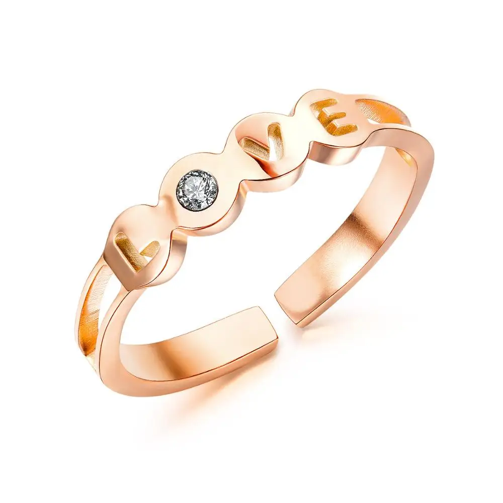 

Fashion Zircon Hollow LOVE Stainless Steel Open Rings Women's Kpop Dating Rose Gold Adjustable Finger Jewelry Accessories Rings
