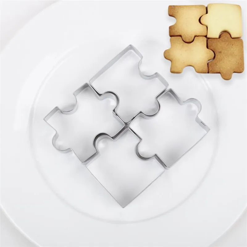 

4Pcs 3D Stainless Steel Cookie Puzzle Shape Cookie Cutters Toast Cutter DIY Biscuit Mold Dessert Bakeware Cake Fondant Mold Tool