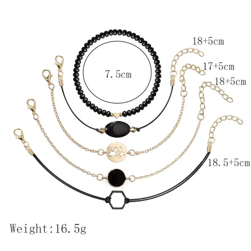 Набор женских многослойных браслетов ручной работы из черных бусин 5 шт. |