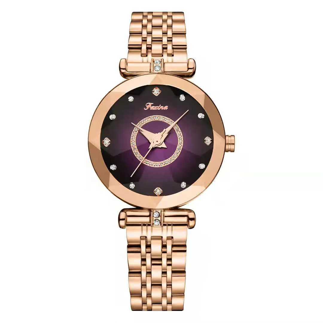 Super Luxury Rose Cold  Watches for Women Blue Crystal Spinning Cut Glass Watches Lady Waterproof  Quartz Watch + Gift Box