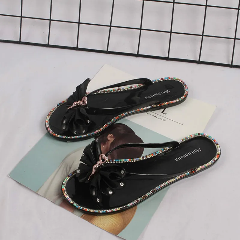 Женская летняя обувь с разноцветными бриллиантами и бабочками для улицы пляжные