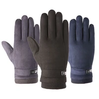 male suede leather thick warm cashmere sports windproof cycling mittens winter elastic cotton touch screen driving gloves c62